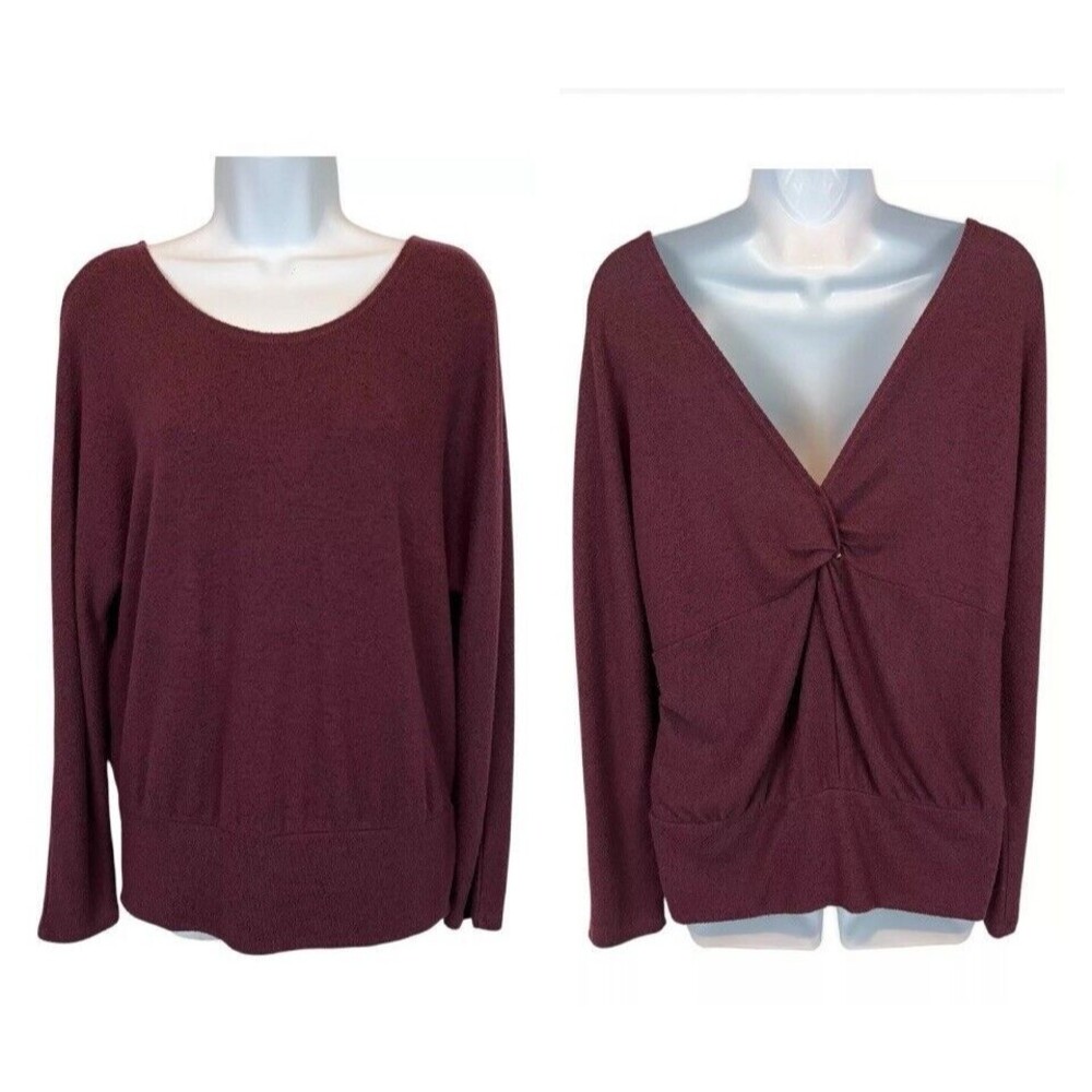 WHBM Cozy Knotted Back Knit Top  Women's Size M  Burgundy Long Sleeves